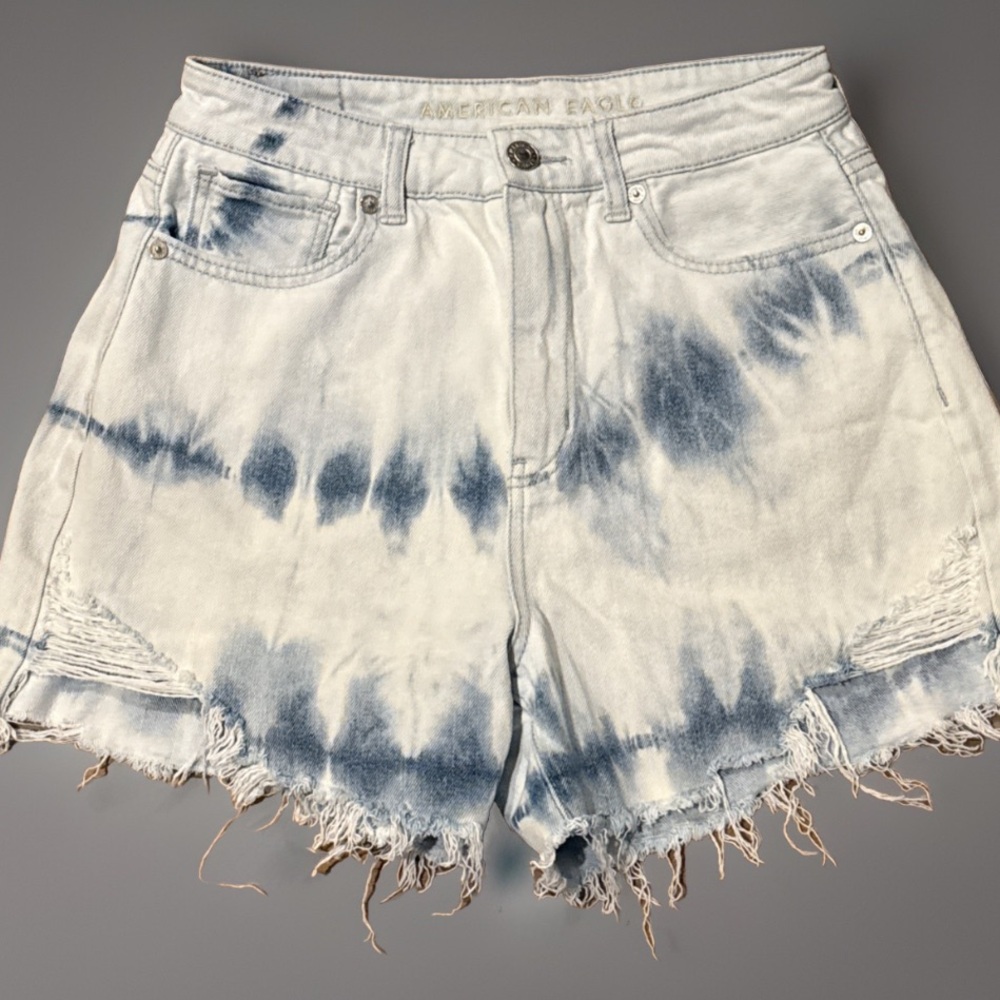 American Eagle Outfitters Blue Tie-Dye Women's Shorts highest rise Mom short 2